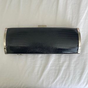 Faux crocodile print black clutch
